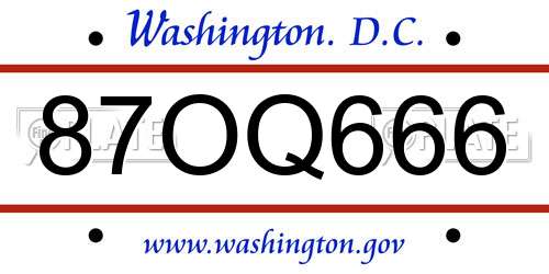 87OQ666 District Of Columbia License Plate