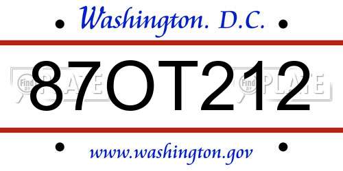 87OT212 District Of Columbia License Plate