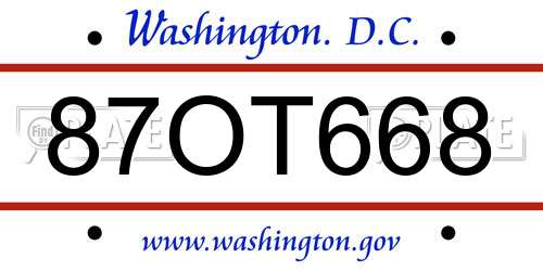 87OT668 District Of Columbia License Plate