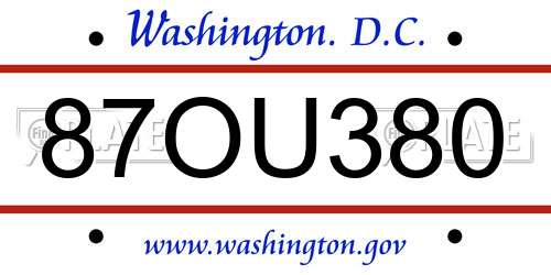 87OU380 District Of Columbia License Plate