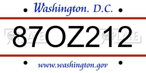 87OZ212 District Of Columbia License Plate