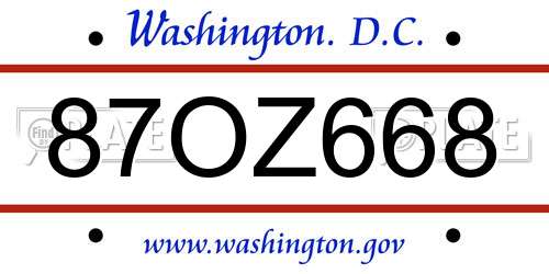 87OZ668 District Of Columbia License Plate