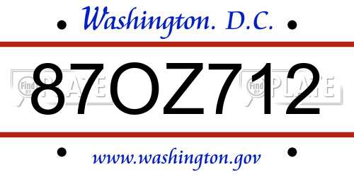 87OZ712 District Of Columbia License Plate