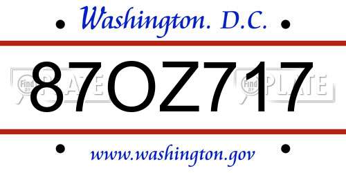 87OZ717 District Of Columbia License Plate