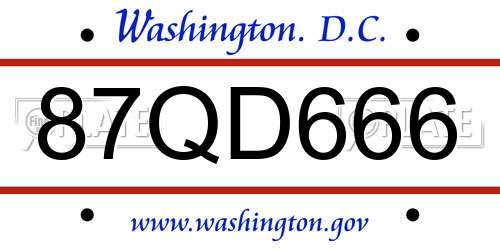 87QD666 District Of Columbia License Plate