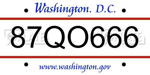 87QO666 District Of Columbia License Plate