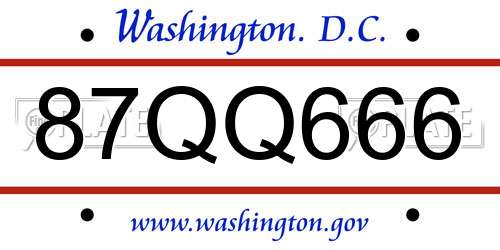 87QQ666 District Of Columbia License Plate