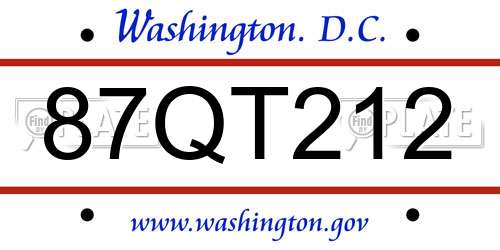 87QT212 District Of Columbia License Plate