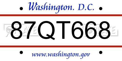 87QT668 District Of Columbia License Plate