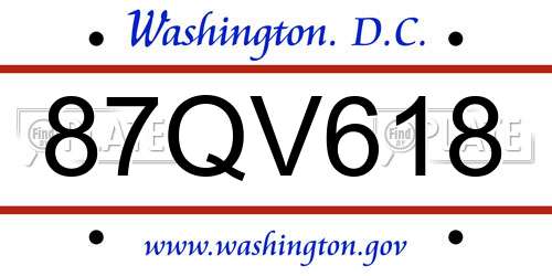 87QV618 District Of Columbia License Plate