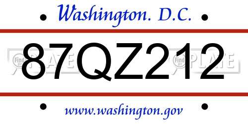 87QZ212 District Of Columbia License Plate