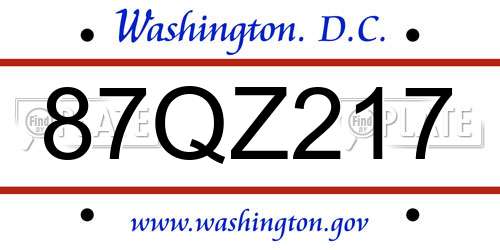 87QZ217 District Of Columbia License Plate