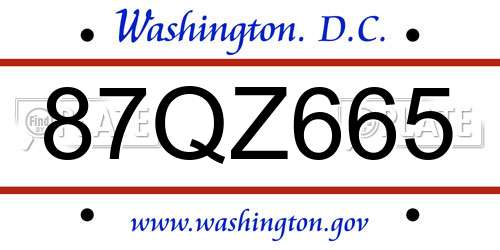87QZ665 District Of Columbia License Plate