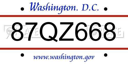 87QZ668 District Of Columbia License Plate