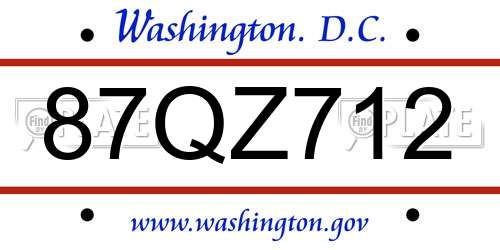 87QZ712 District Of Columbia License Plate
