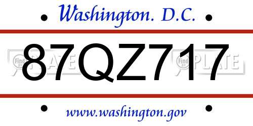 87QZ717 District Of Columbia License Plate