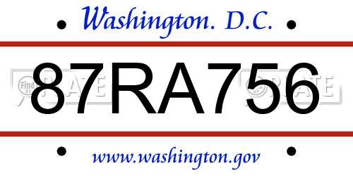 87RA756 District Of Columbia License Plate