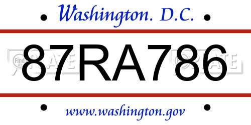 87RA786 District Of Columbia License Plate
