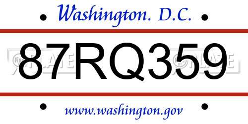 87RQ359 District Of Columbia License Plate
