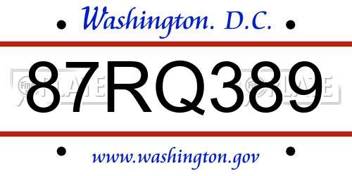 87RQ389 District Of Columbia License Plate