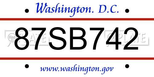 87SB742 District Of Columbia License Plate