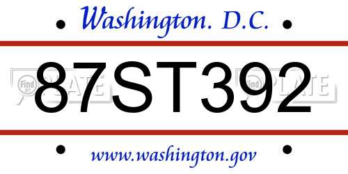 87ST392 District Of Columbia License Plate