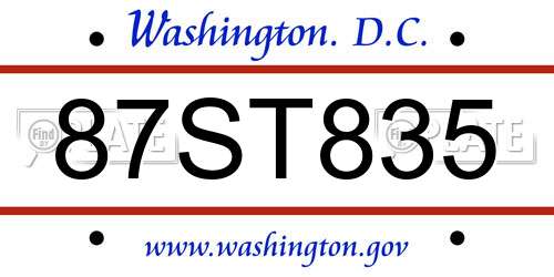 87ST835 District Of Columbia License Plate