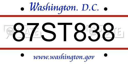 87ST838 District Of Columbia License Plate