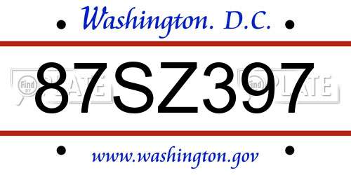 87SZ397 District Of Columbia License Plate