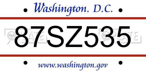 87SZ535 District Of Columbia License Plate