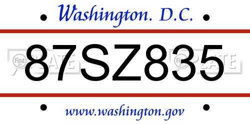 87SZ835 District Of Columbia License Plate