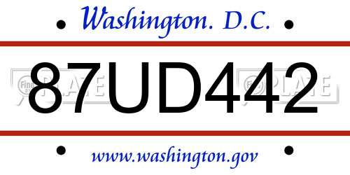 87UD442 District Of Columbia License Plate