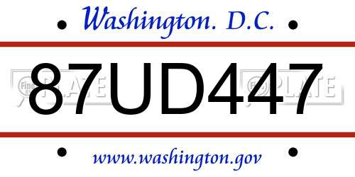 87UD447 District Of Columbia License Plate