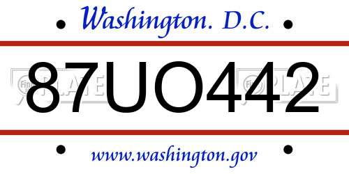 87UO442 District Of Columbia License Plate