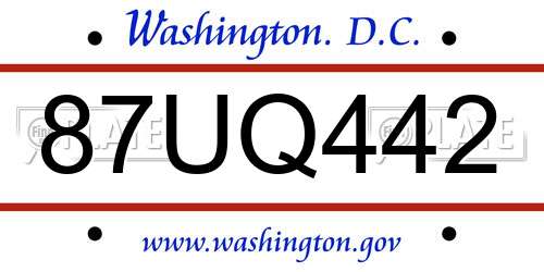 87UQ442 District Of Columbia License Plate