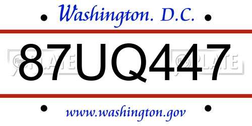 87UQ447 District Of Columbia License Plate