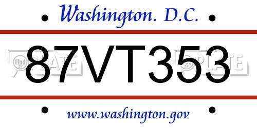 87VT353 District Of Columbia License Plate