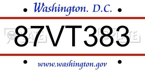 87VT383 District Of Columbia License Plate