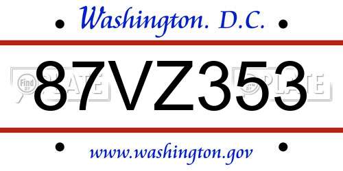 87VZ353 District Of Columbia License Plate