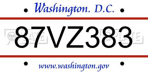 87VZ383 District Of Columbia License Plate