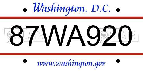 87WA920 District Of Columbia License Plate