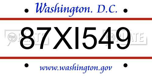 87XI549 District Of Columbia License Plate