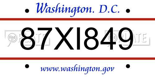 87XI849 District Of Columbia License Plate