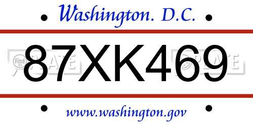 87XK469 District Of Columbia License Plate
