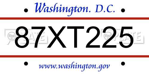 87XT225 District Of Columbia License Plate