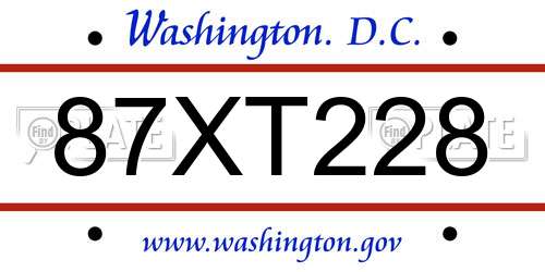 87XT228 District Of Columbia License Plate