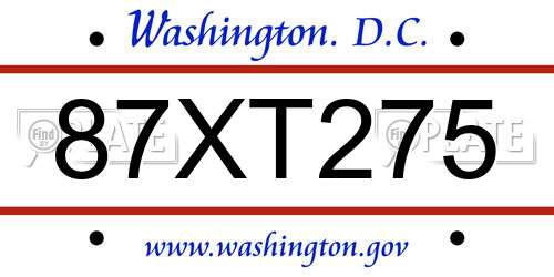 87XT275 District Of Columbia License Plate