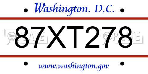 87XT278 District Of Columbia License Plate