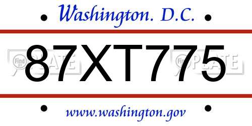 87XT775 District Of Columbia License Plate