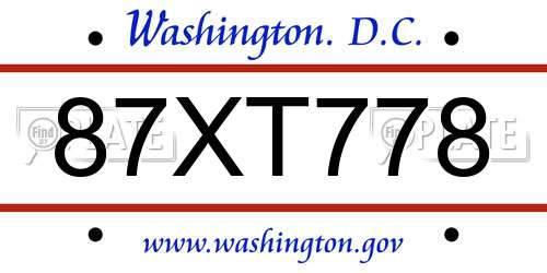 87XT778 District Of Columbia License Plate